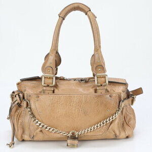 Chloe Paddington Chain Leather Shoulder Bag Beige Padlock M